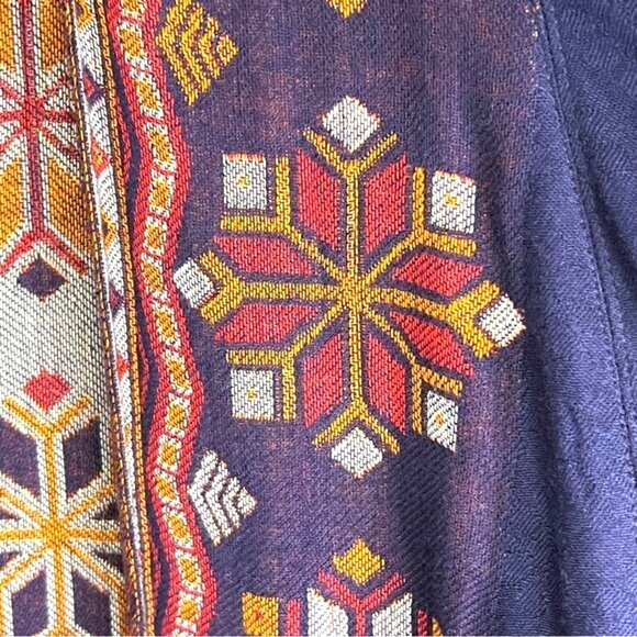 TIME FOR ME Aztec Print Cardigan with Fring Blue/Red Oversized Boho Size S/M - Picture 6 of 10